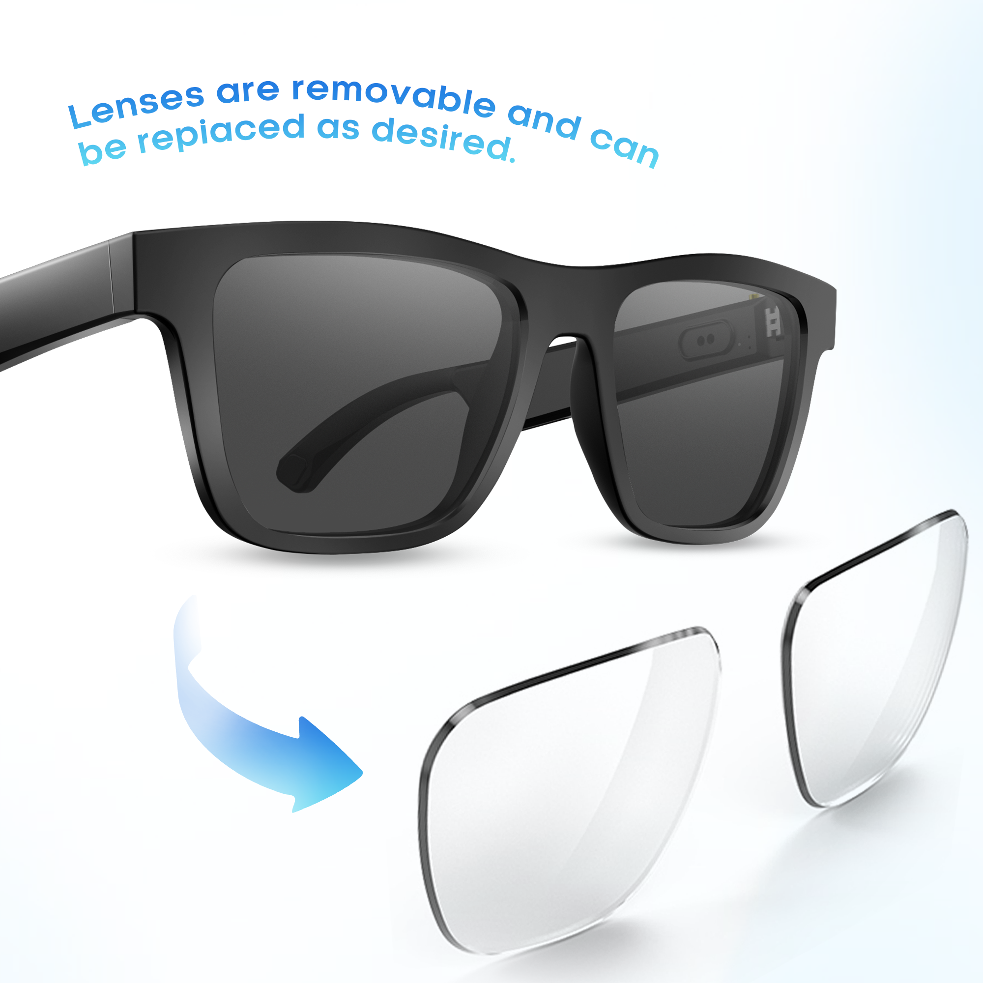 KE10 Bluetooth Call Smart Glasses Open Hearing Design Voice Assistant Music Control Temple Micro Speaker