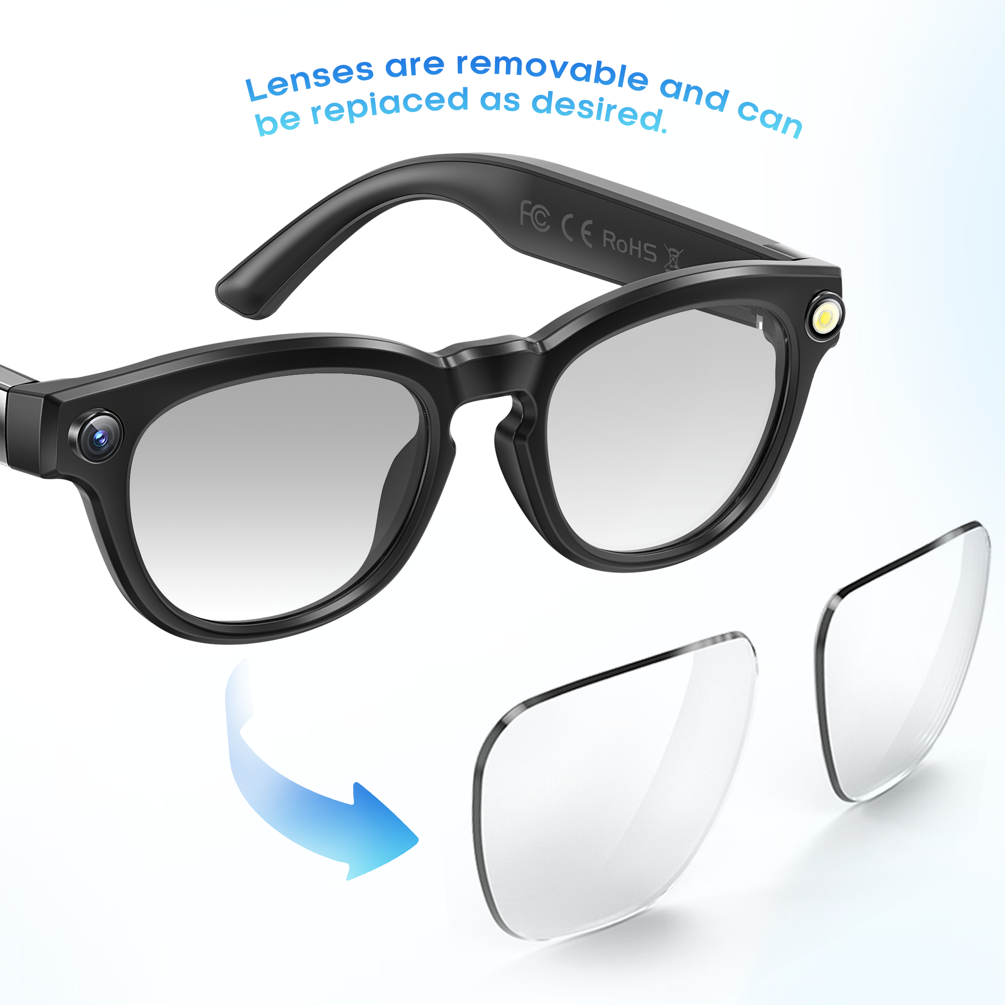 KQ08 4K HD Camera Smart Glasses, Real-time translation | Bluetooth Calls | Gesture Sliding | Music Control | AI Image Recognition & Dialogue