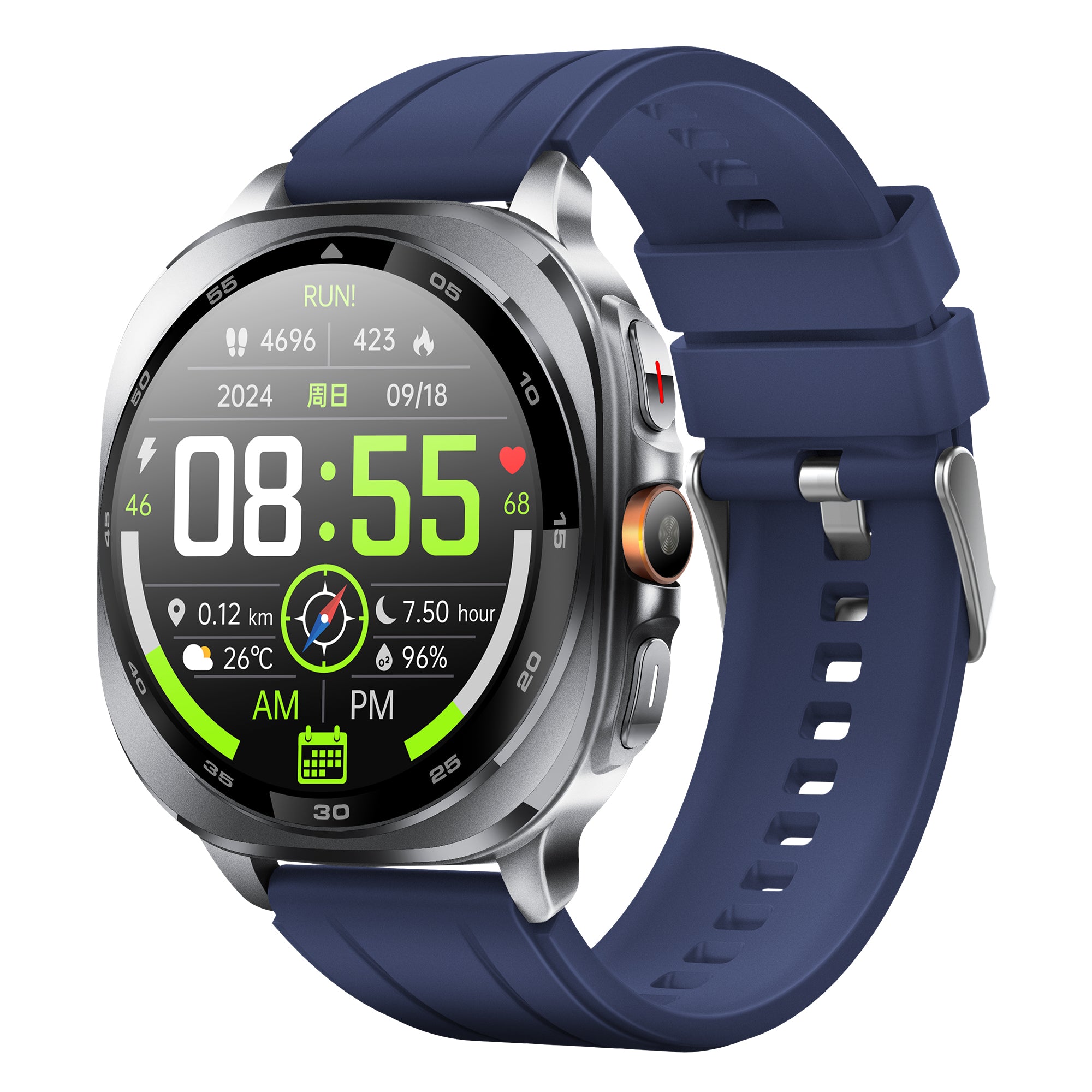 KH400 1.43" AMOLED GPS Positioning Outdoor Sports Watch, Altimeter/Barometer/Compass, Heart Rate SpO2 Blood Pressure Sleep, AI watch Face/AI Q&A/3ATM Waterproof/128 Sports Modes