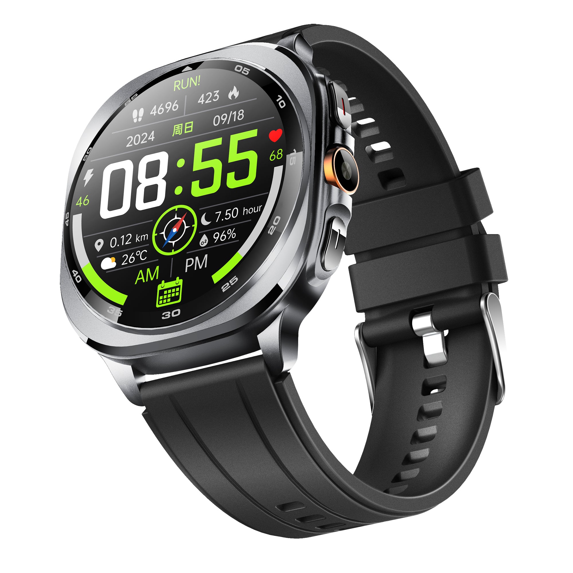 KH400 1.43" AMOLED GPS Positioning Outdoor Sports Watch, Altimeter/Barometer/Compass, Heart Rate SpO2 Blood Pressure Sleep, AI watch Face/AI Q&A/3ATM Waterproof/128 Sports Modes