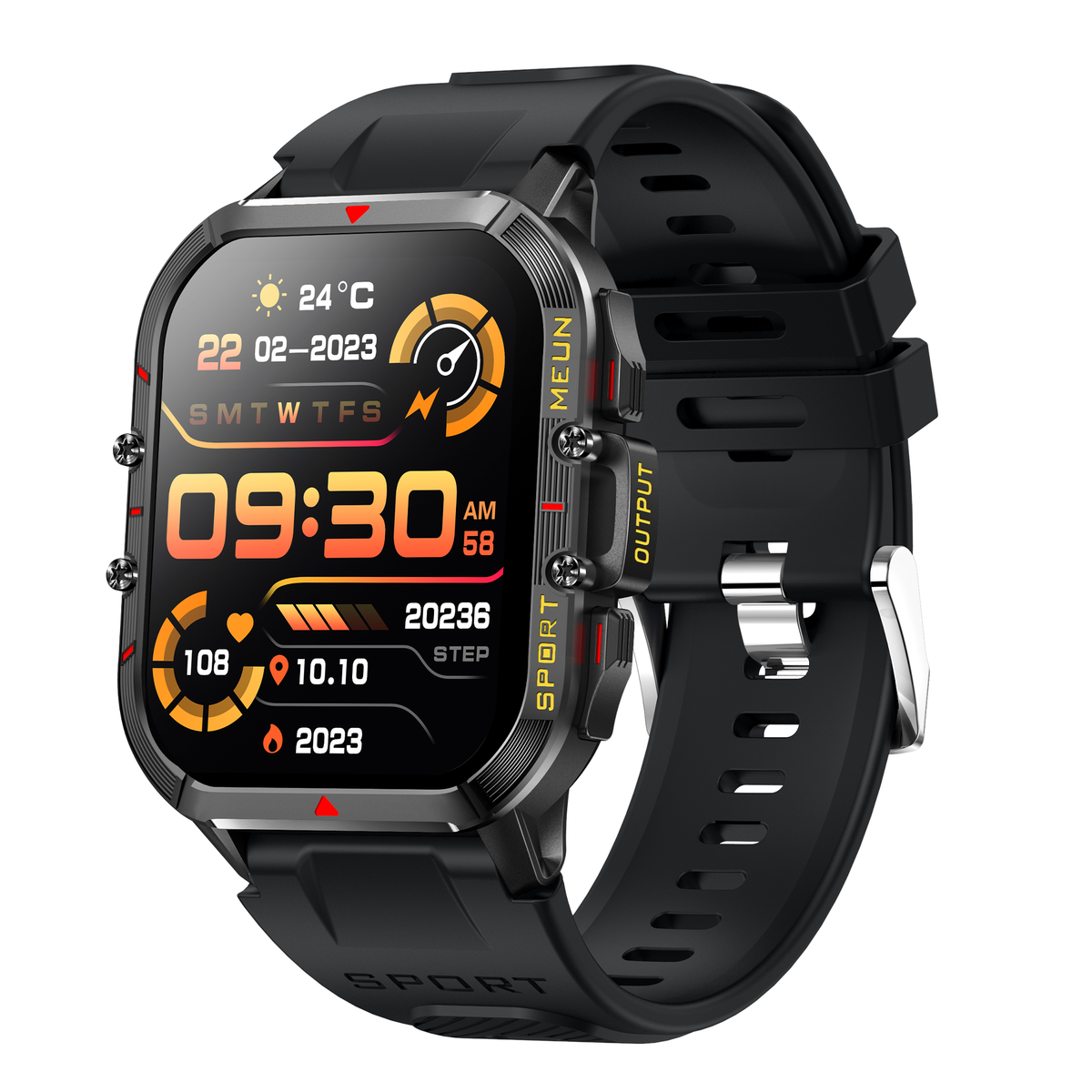 KH56 Military Health Smart Watch Blood Glucose Blood Sugar Heart Rate Monitor Outdoor 100+Sports Modes