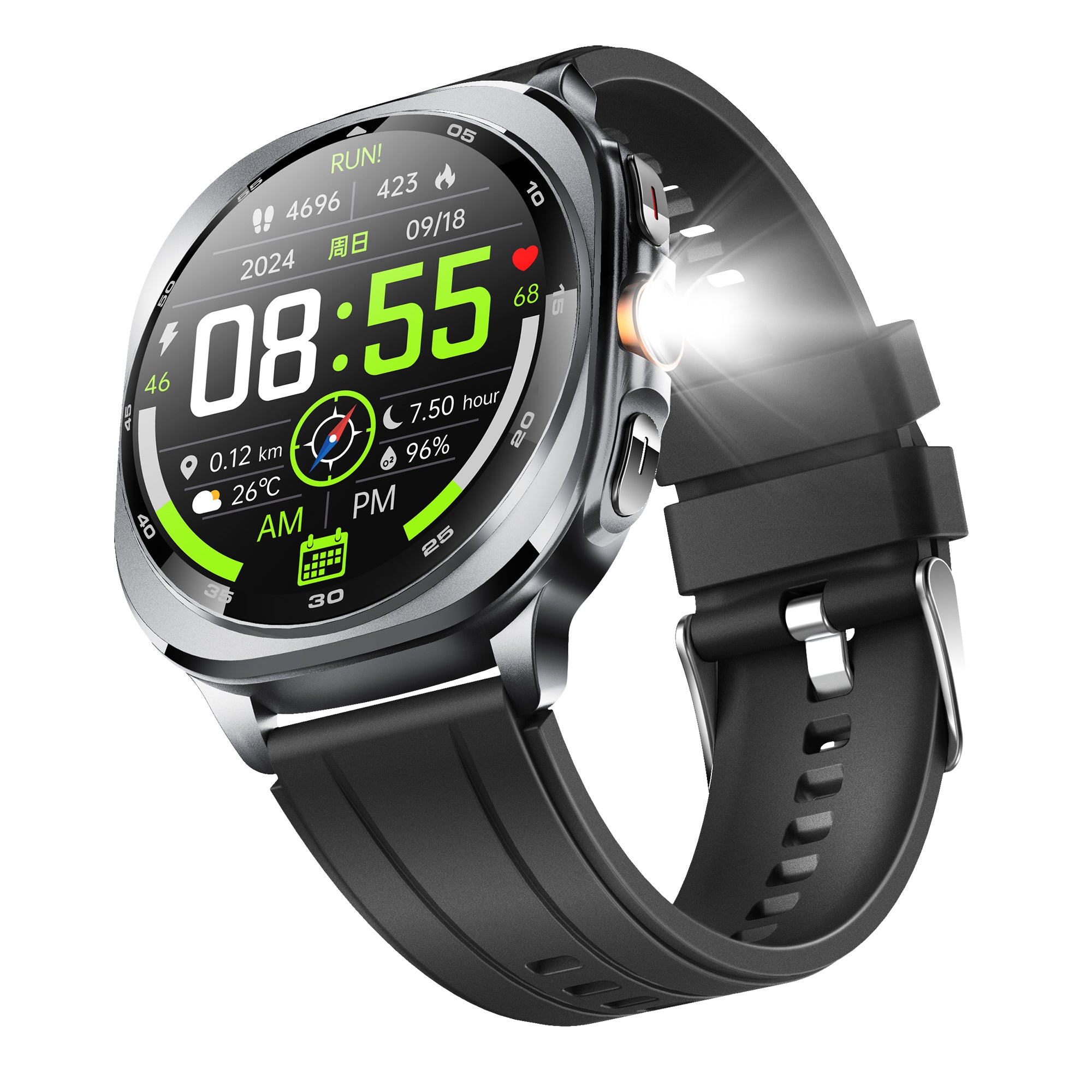 KH400 1.43" AMOLED GPS Positioning Outdoor Sports Watch, Altimeter/Barometer/Compass, Heart Rate SpO2 Blood Pressure Sleep,  AI watch Face/AI Q&A/3ATM Waterproof/128 Sports Modes